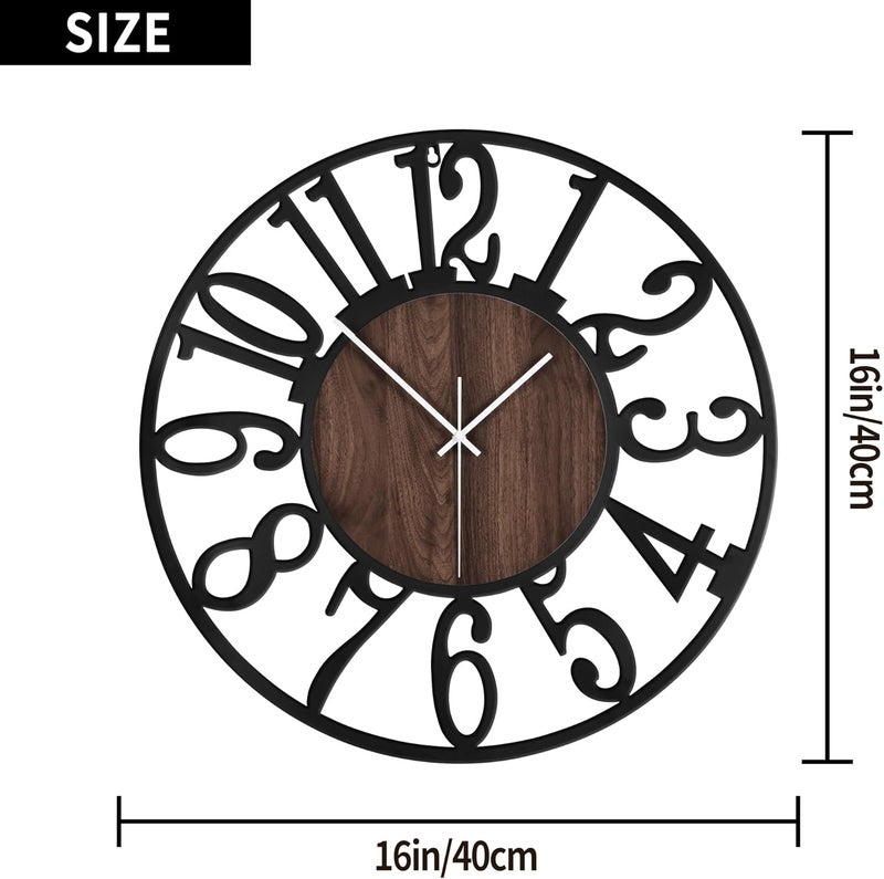 LEIKE Large Wall Clocks,Silent,Non Ticking,Battery Operated Rustic Round Modern Big Wood Wall Clock for Living Room, Bedroom,Kitchen,Farmhouse,Office,Home Decor-16 Inch(Black-Arabic Number) - Image 4